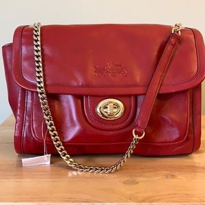 Coach red leather crossbody bag